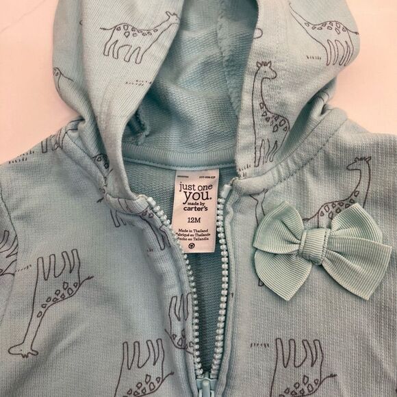 Giraffe Print Baby zip-up sweatshirt with Bow. - Picture 3 of 8